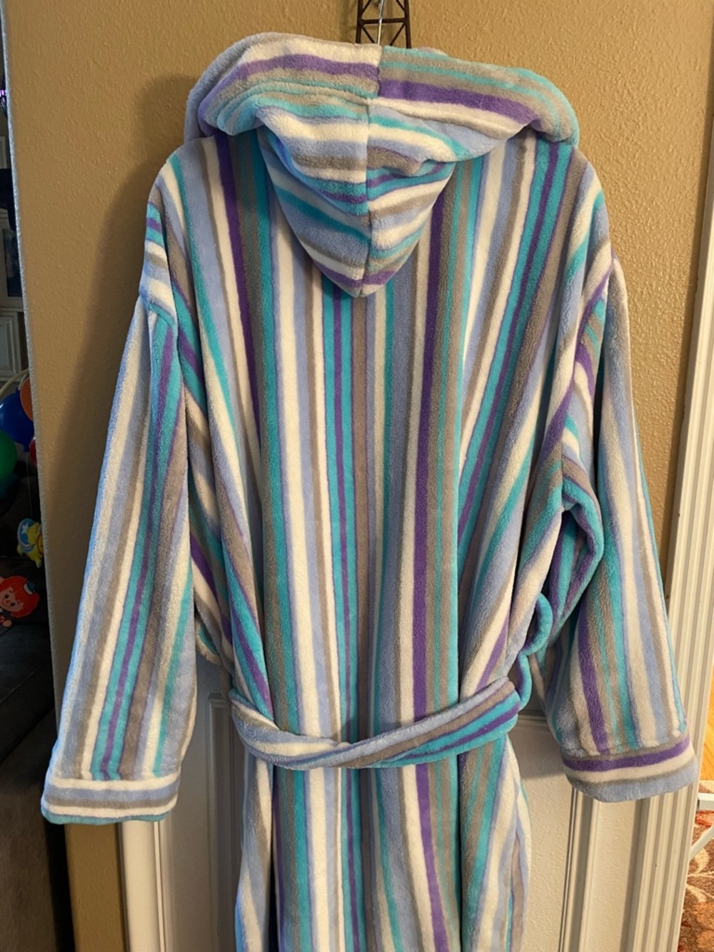 Alexander Del Rossa Plush Luxury Blue White Sky Blue Women’s Hooded Robe XL - Picture 8 of 14